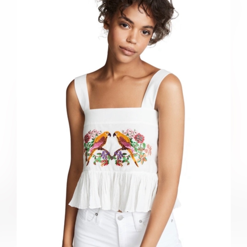 NWT! CAROLINA K embroidered Layla parrot cotton crop top